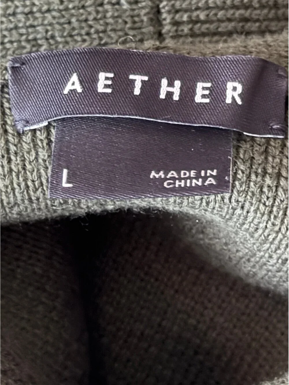 AETHER Gamma Sweater Mens Large Olive Green Shawl Collar Cotton Cashmere NWT